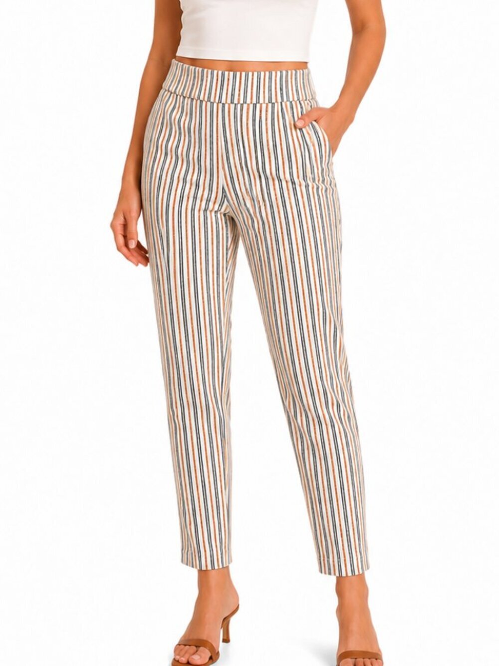 S.C. & Co. Women's Striped Stretch Slim Tapered Pants Size 6 Pull-On Career
